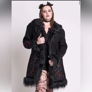 BOTANICAL FUR TRIM COAT NWT